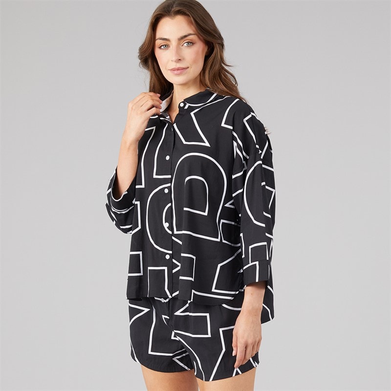 DKNY Womens Boxer Pyjama Set Black Novelty