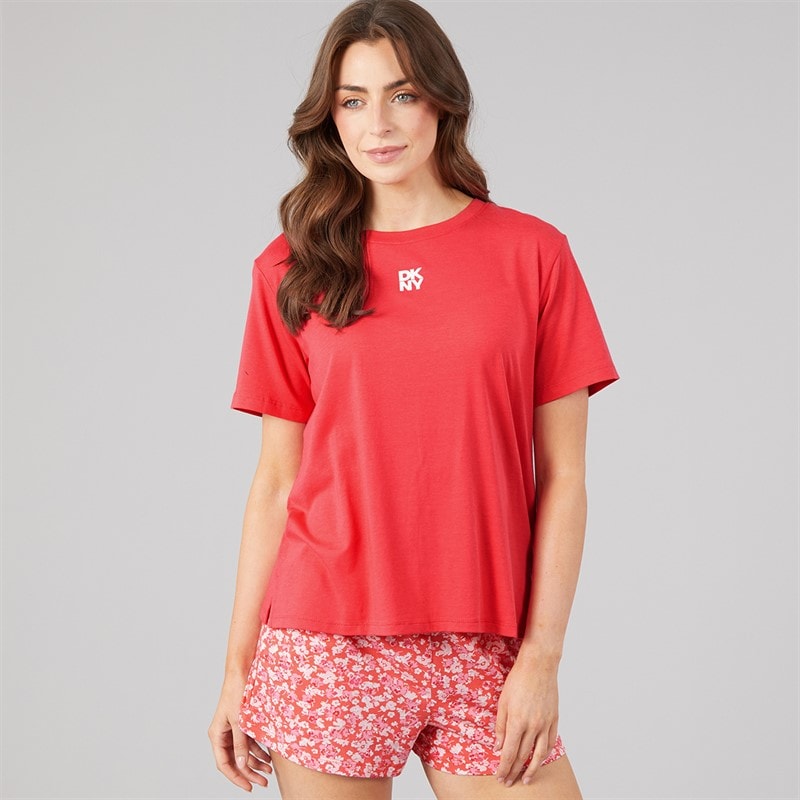 DKNY Womens Boxer Pyjama Set Coral Floral