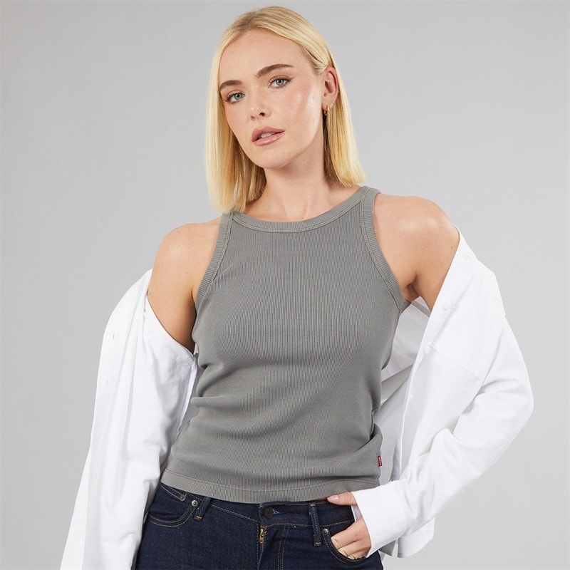 Levi's Womens Essential Racer Tank Top Garment Dye FA180896 Smoked Pearl