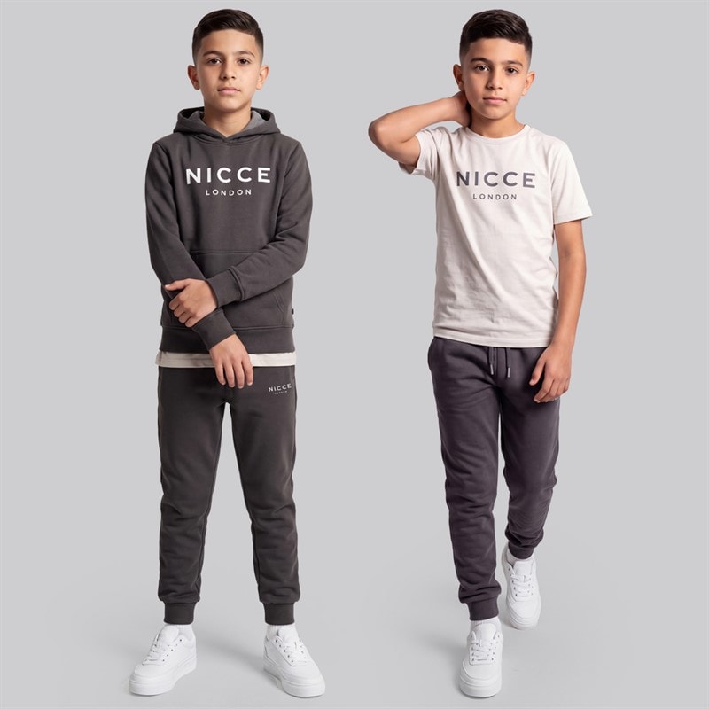 NICCE Boys Murrell T-Shirt Hoodie And Joggers Set Coal/Chalk Grey