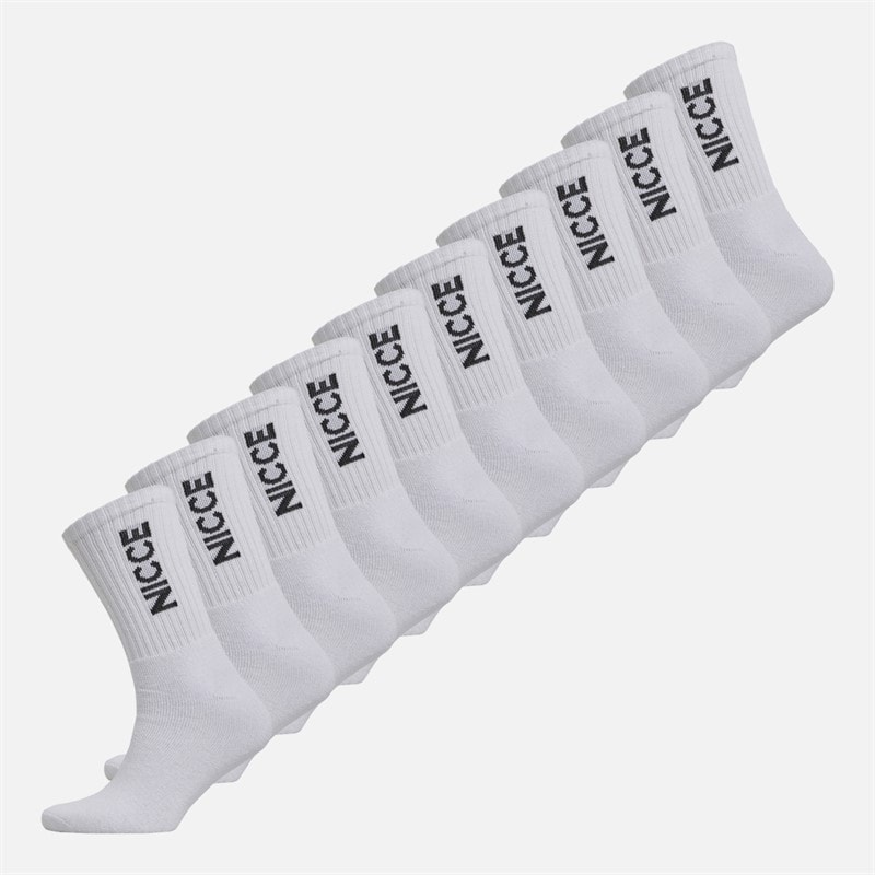 NICCE Mens Menloten Ten Pack Crew Socks White