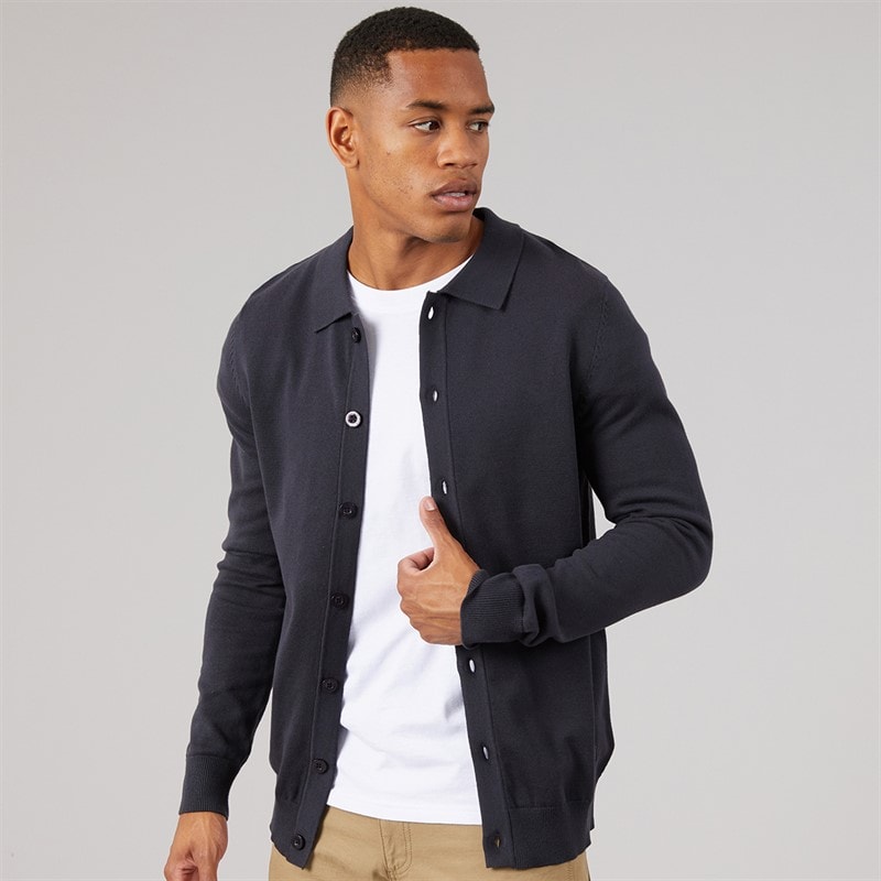 NICCE Mens Luxe Slim Fit Polo Collar Knit Jacket Dark Navy
