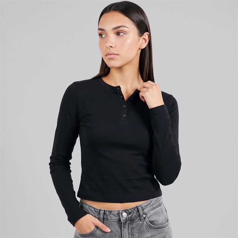 NICCE Womens Penelopee Fitted Long Sleeve Henley T-Shirt Black
