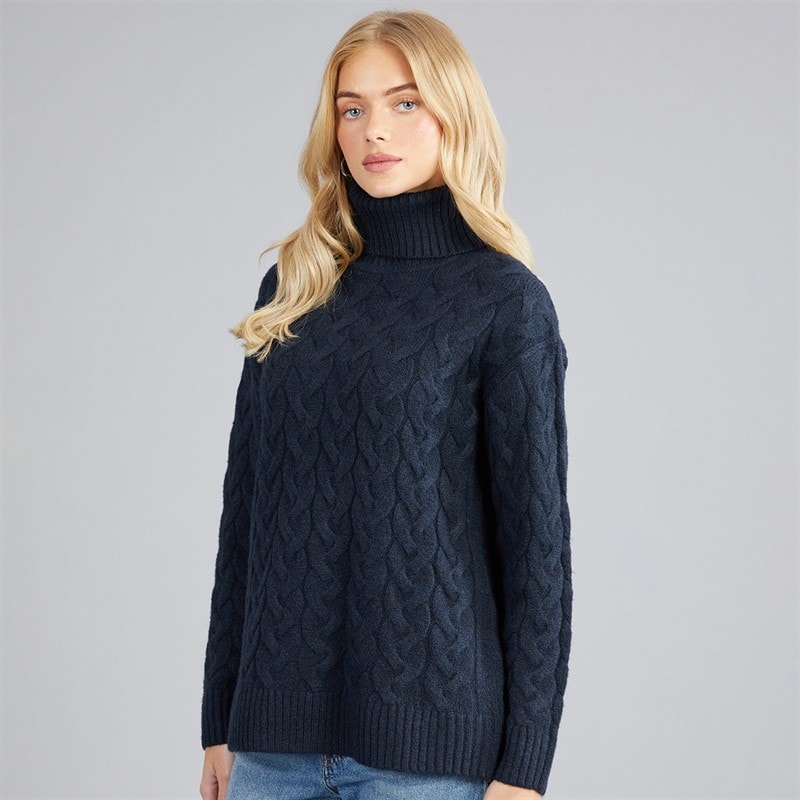 French Connection Womens Cable Roll Neck Jumper Midnight