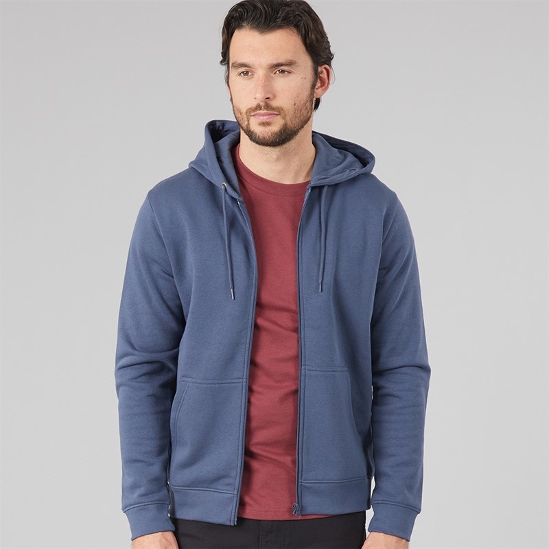 Onfire Mens Zip Through Fleece Hoodie Vintage Indigo