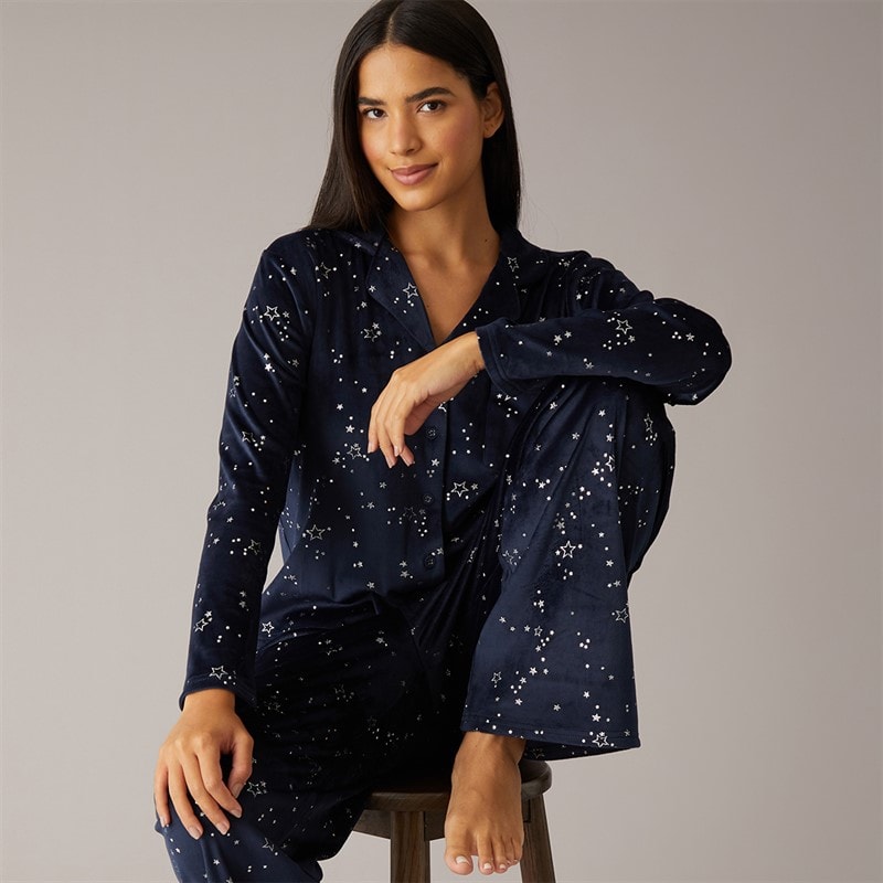 Onfire Womens Soft Touch Foil Pyjama Set Navy