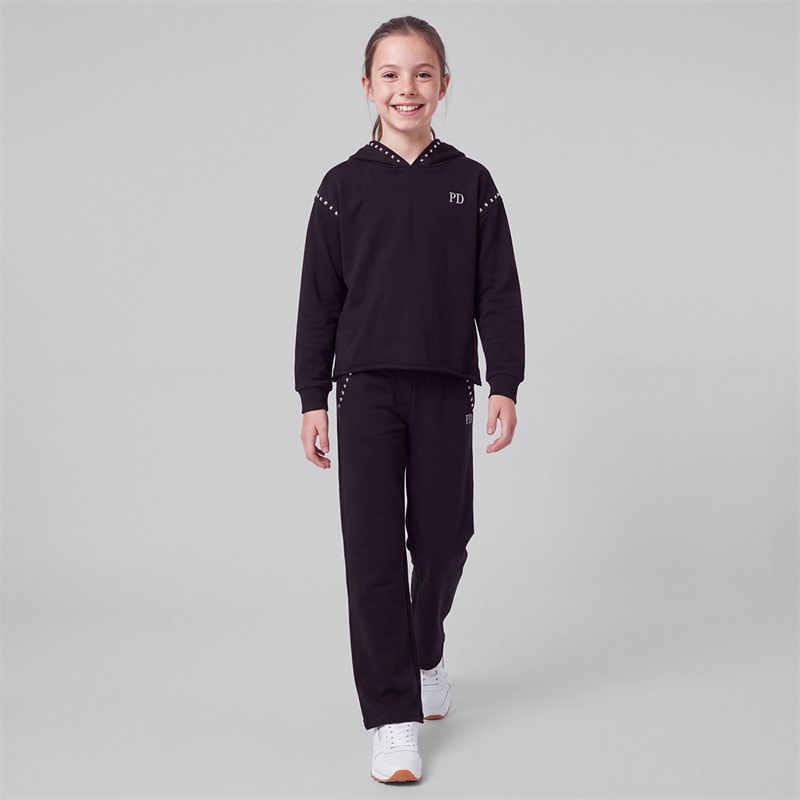 Pindydoll Girls Piper Hoodie And Loose Fit Joggers Tracksuit Jet Black