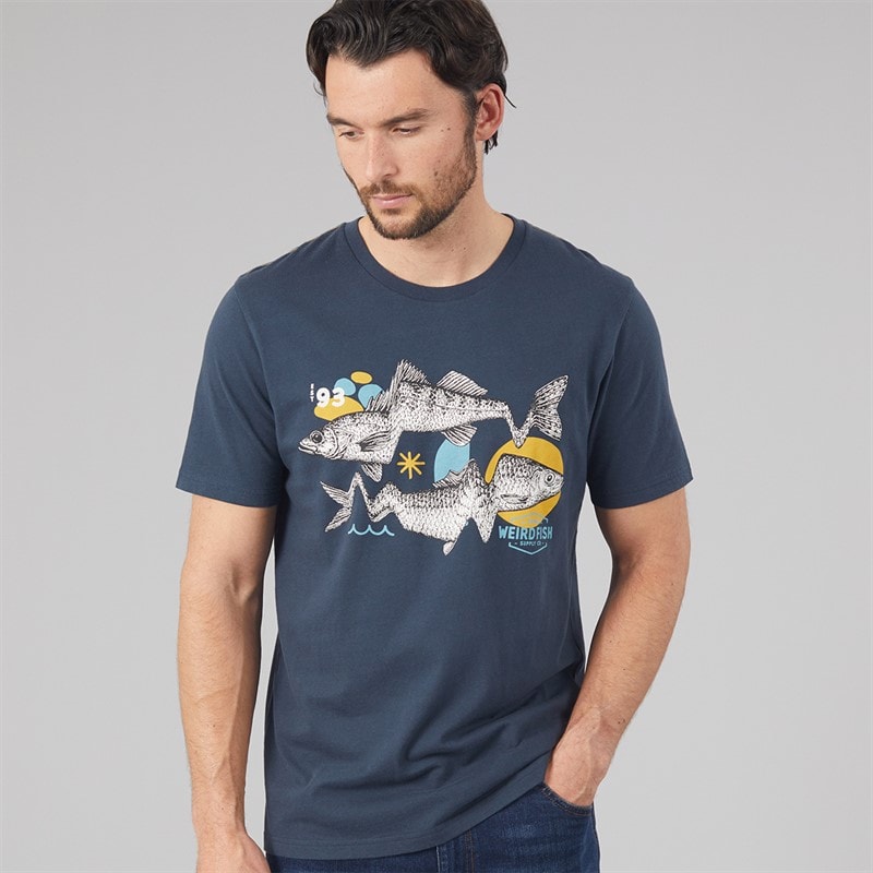 Weird Fish Mens Fish Graphic T-Shirt Navy