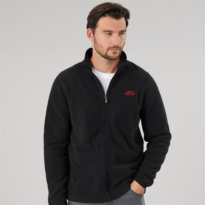 Weird Fish Mens Lemington Full Zip Textured Fleece Black