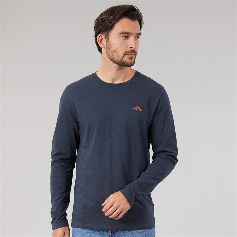Weird Fish Mens Gills Branded Long Sleeve Top Navy