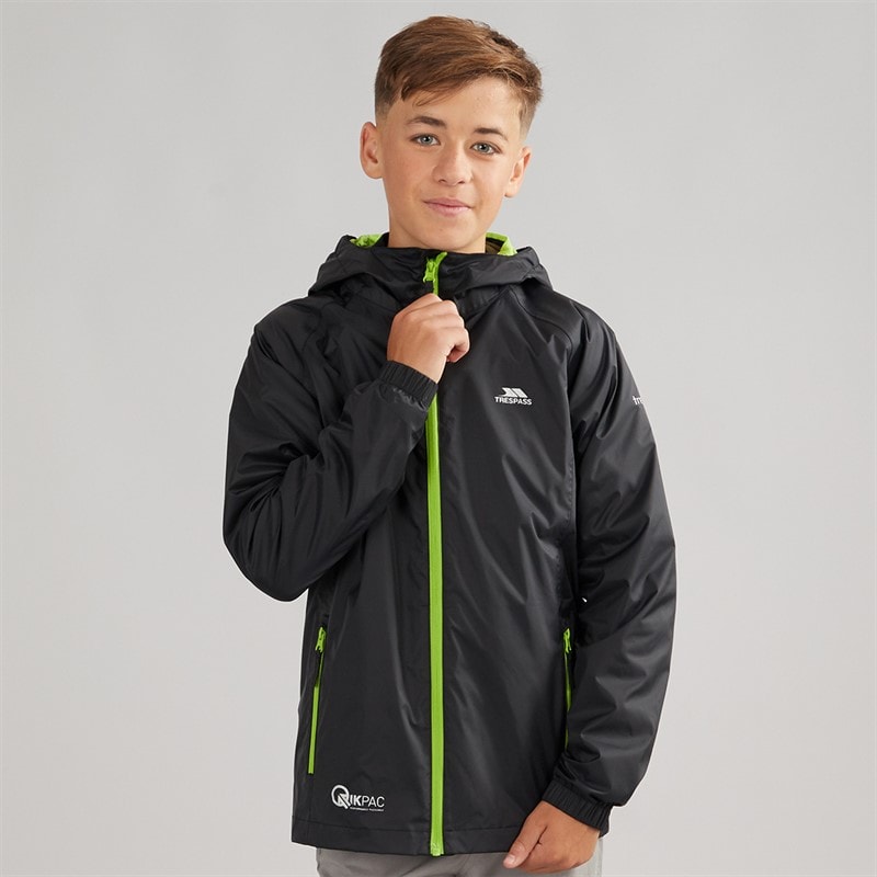 Trespass Boys Qikpac Waterproof Jacket Black
