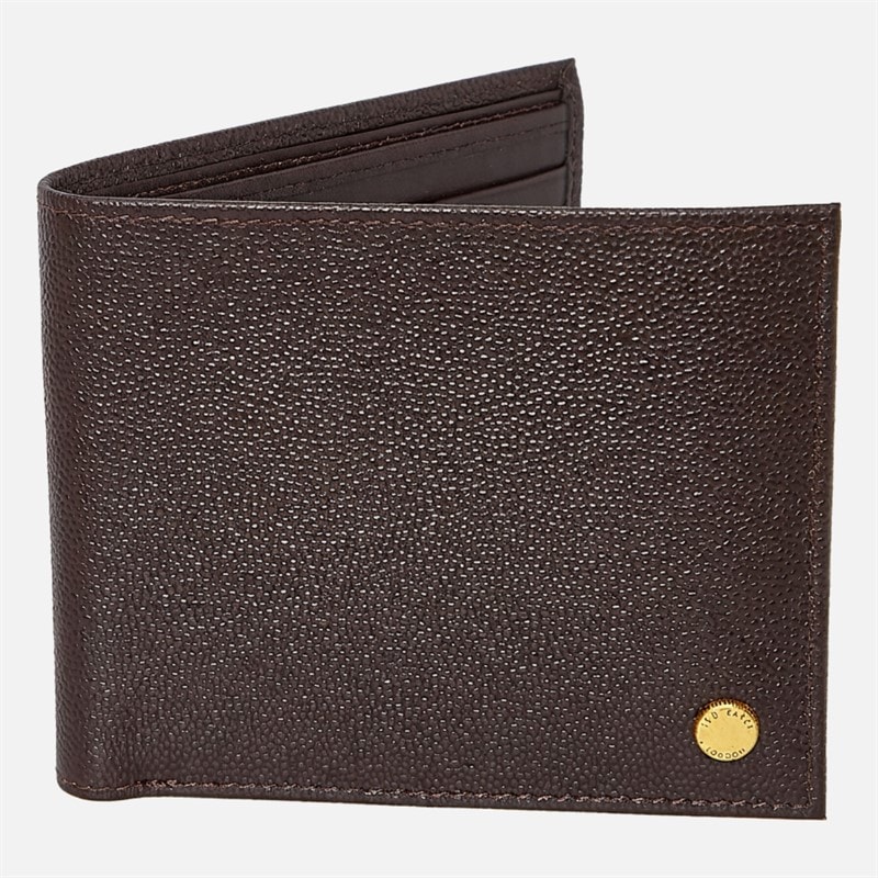 Ted Baker Mens Kalmer Caviar Texture Leather Wallet Brown Chocolate
