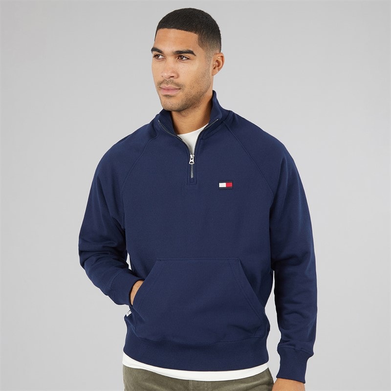 Tommy Hilfiger Mens Tommy Flag Elevated 1/4 Zip Sweatshirt Carbon Navy