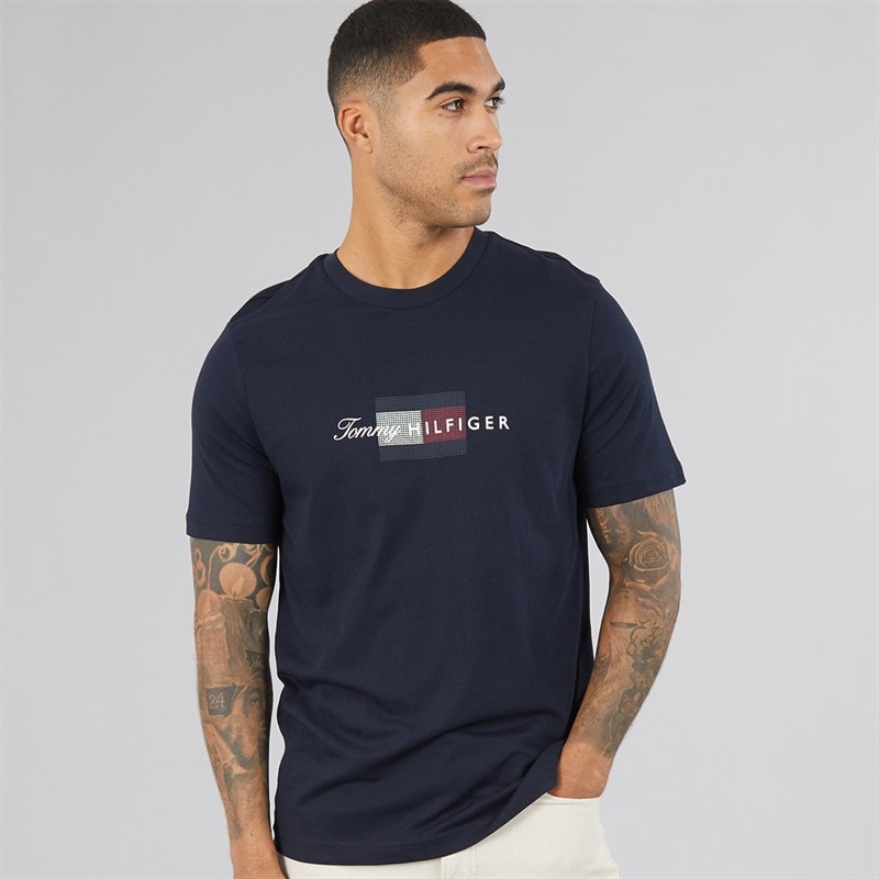 Tommy Hilfiger Mens Script Flag T-Shirt Desert Sky