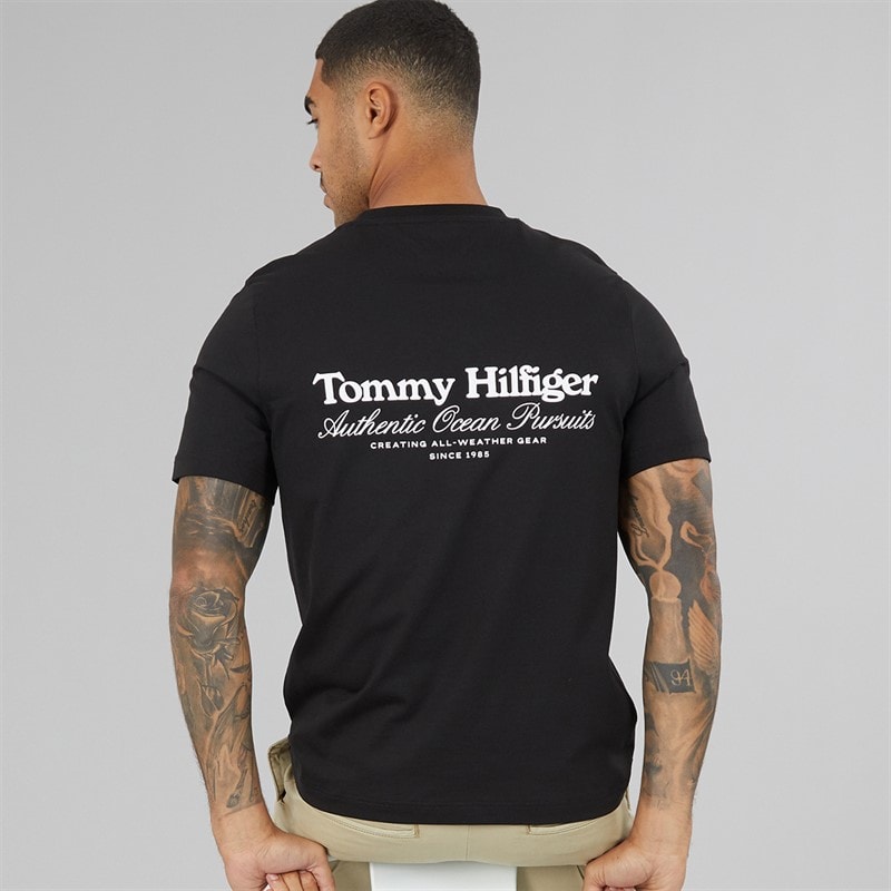 Tommy Hilfiger Mens Nautical Back Graphic T-Shirt Black