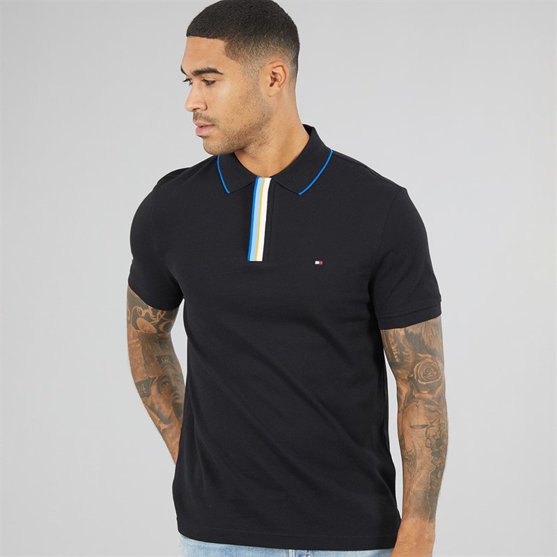 Tommy Hilfiger Mens Pique Placket Polo Shirt Black