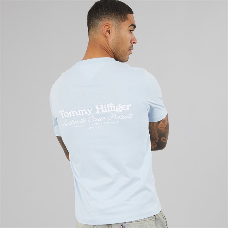 Tommy Hilfiger Mens Nautical Back Graphic T-Shirt Breezy Blue