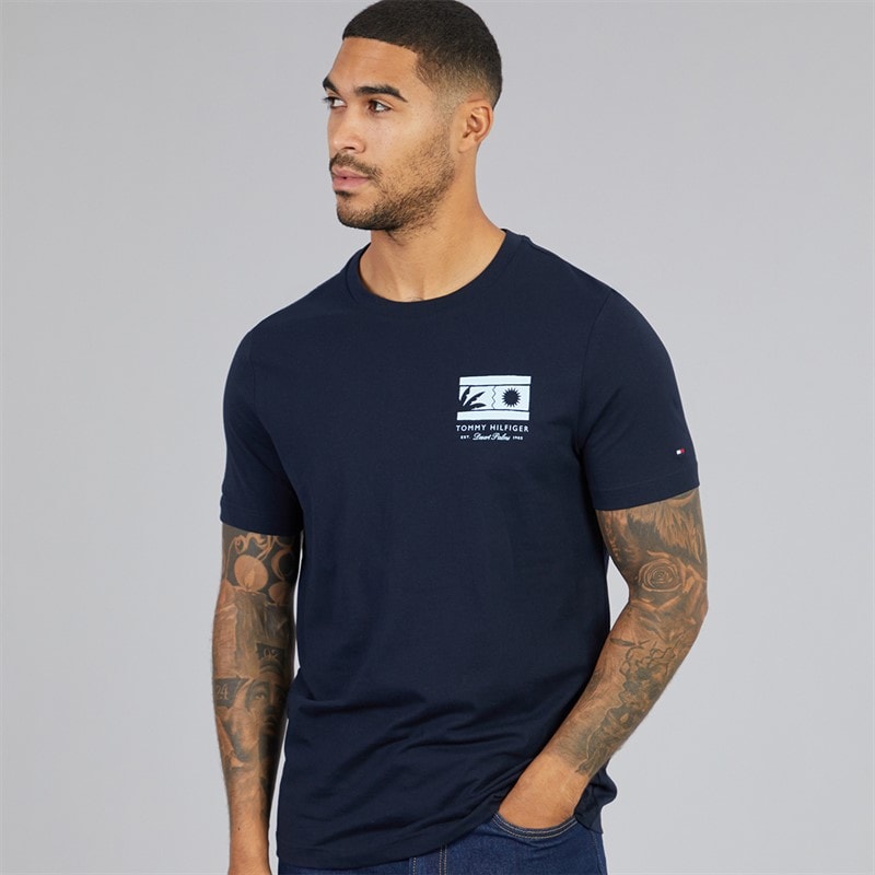 Tommy Hilfiger Mens Mono Sun Graphic T-Shirt Desert Sky
