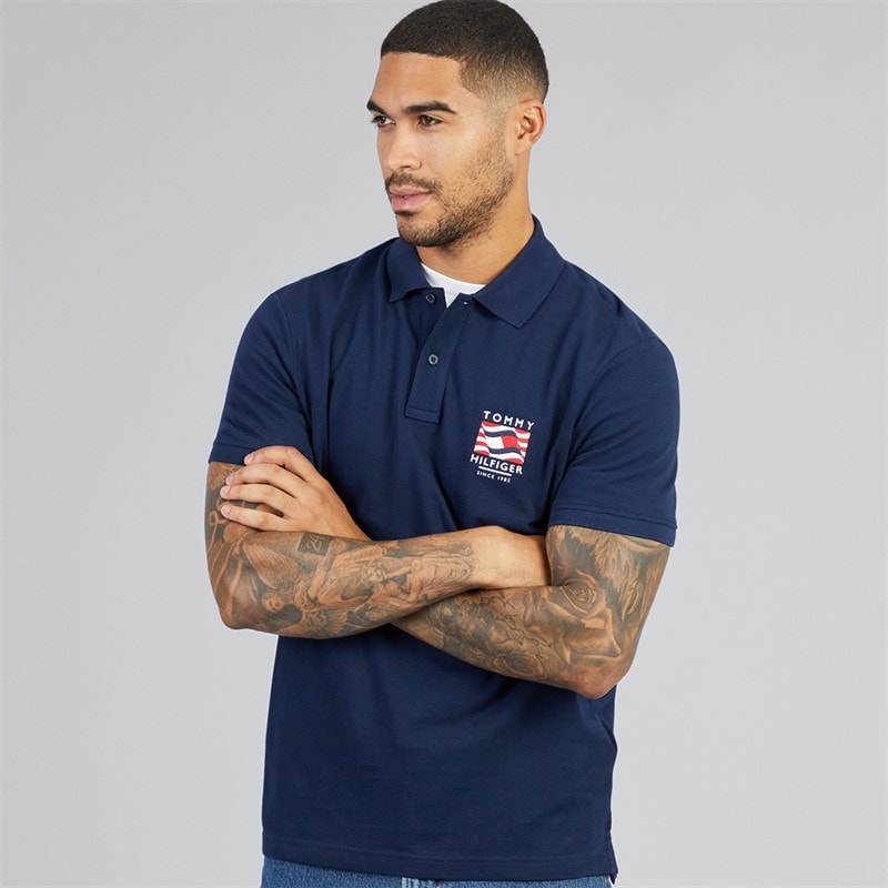 Tommy Hilfiger Mens Graphic Polo Shirt Carbon Navy