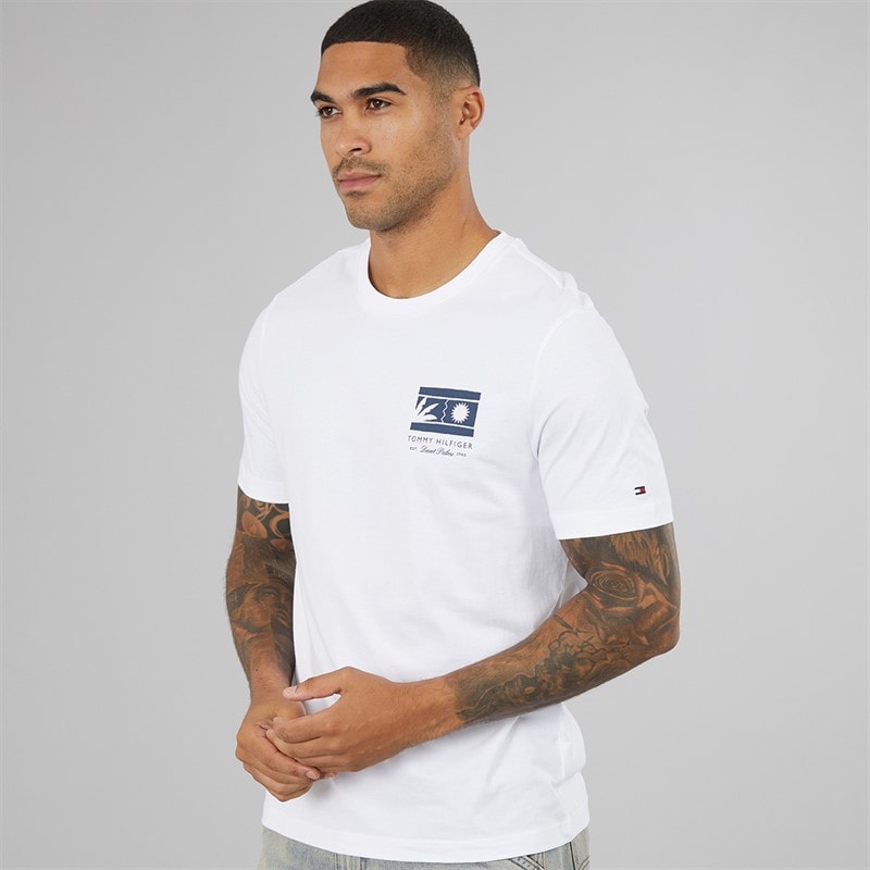 Tommy Hilfiger Mens Mono Sun Graphic T-Shirt White