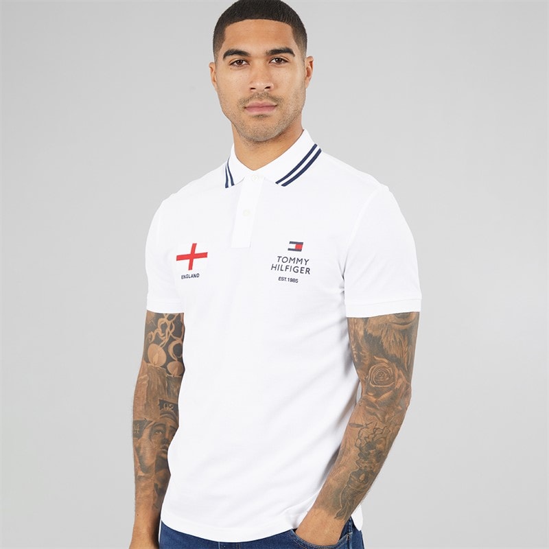 Tommy Hilfiger Mens Standard Country England Polo Shirt White