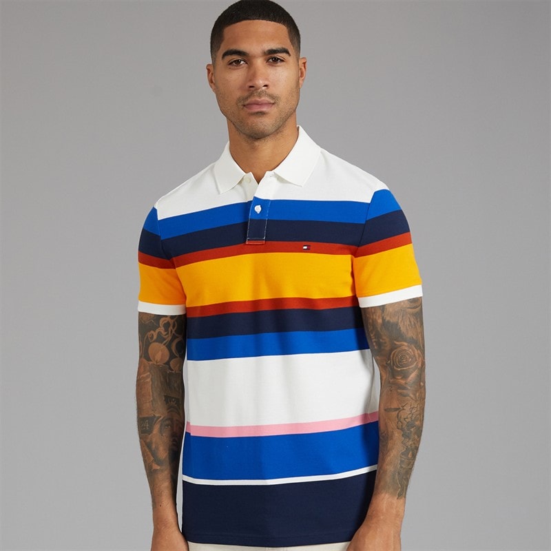 Tommy Hilfiger Mens Varied Roadmap Strip Polo Shirt Blue Stripe/Multi 02