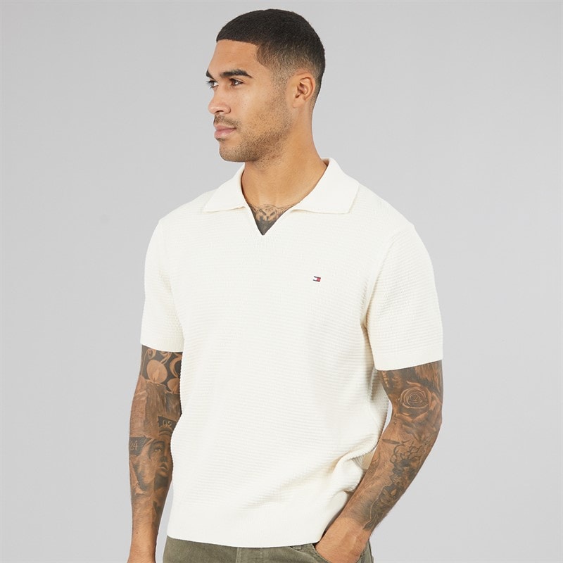 Tommy Hilfiger Mens Seasonal Knit Polo Shirt Ivory Petal