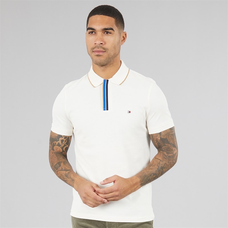Tommy Hilfiger Mens Pique Placket Polo Shirt Ivory Petal