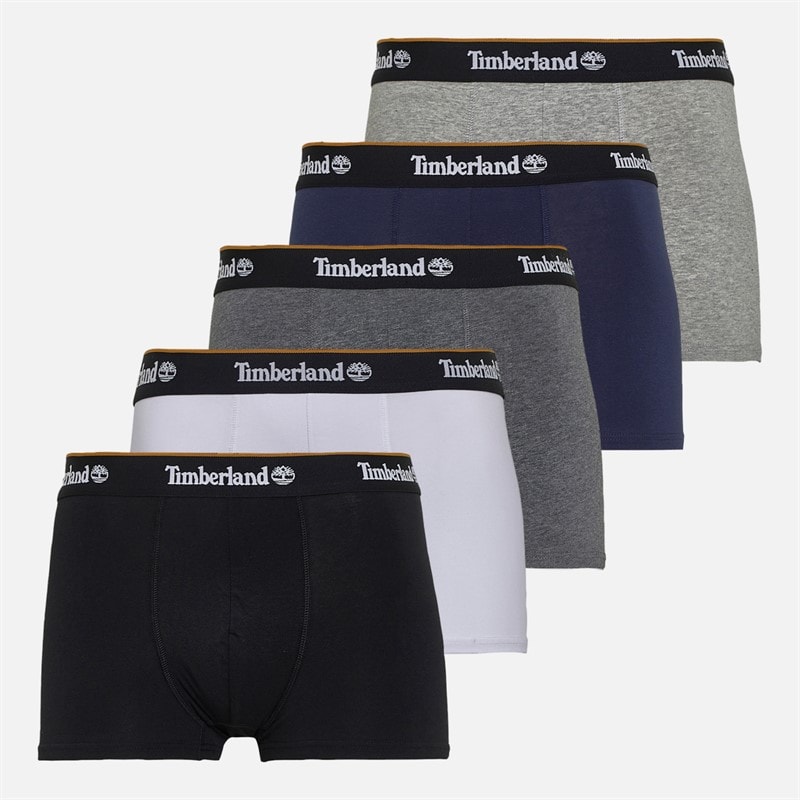 Timberland Mens Five Pack Boxer Trunks Black/White/Grey/Navy/Charcoal