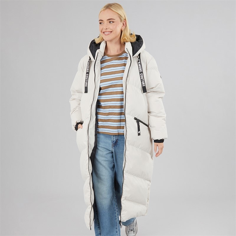 L'amore Couture Womens Thea Long Waterproof Jacket Stone