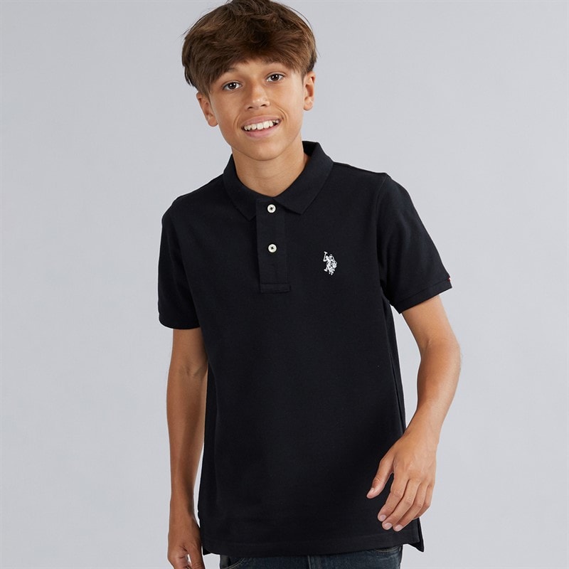 U.S. POLO ASSN. Boys DHM Pique Polo Shirt Black/Bright White DHM