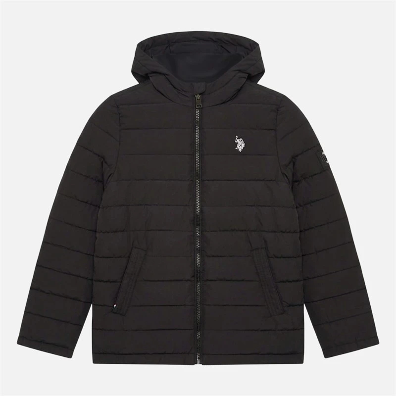 U.S. POLO ASSN. Boys Lightweight Quilt Hooded Puffer Jacket Black