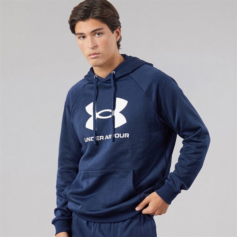 Under Armour Mens UA Rival Fleece Logo Hoodie Midnight Navy/White