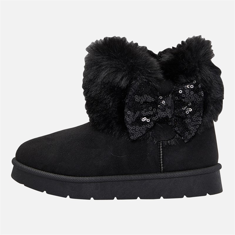 KRUSH Girls Sequin Bow Ankle Boots Black