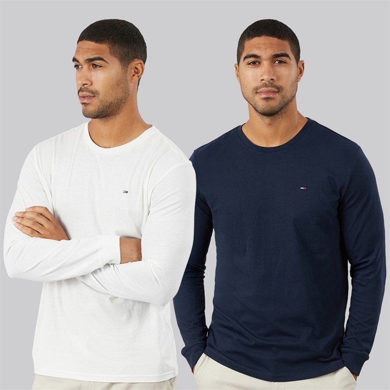 Tommy Jeans Mens Two Pack Slim Long Sleeve T-Shirts Ecru/Dark Night Navy