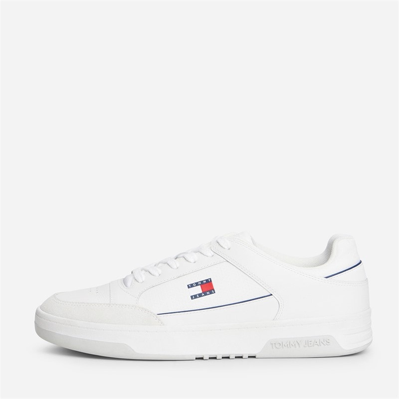 Tommy Jeans Mens Basket Perforated Leather Trainers Ecru