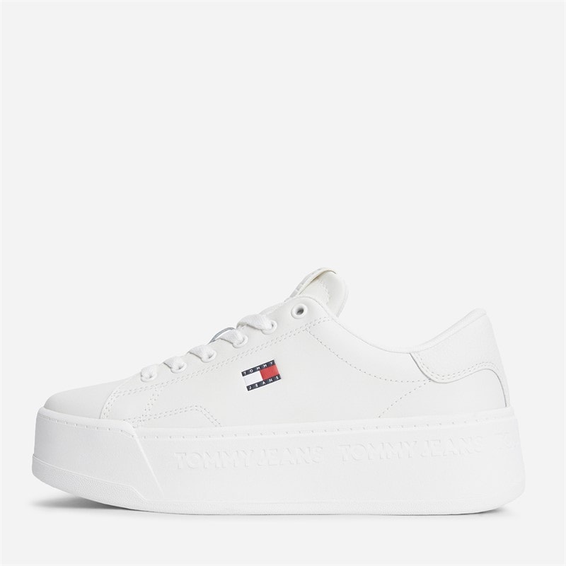 Tommy Jeans Mens Lightweight Leather Court Trainers White/Red/Blue