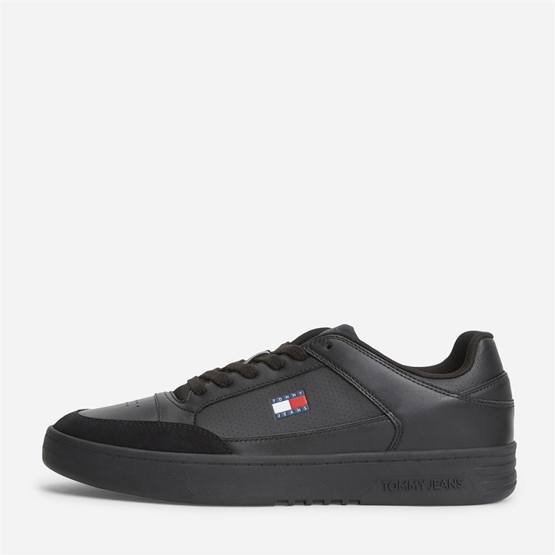 Tommy Jeans Mens Basket Perforated Leather Trainers Black