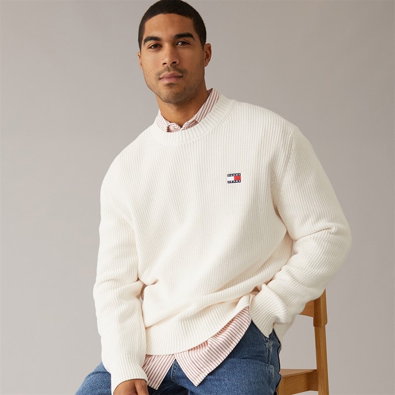 Tommy Jeans Mens Badge Jumper Ancient White