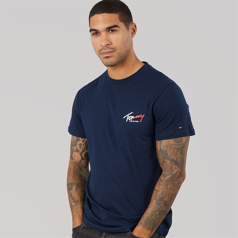 Tommy Jeans Mens Slim Sign T-Shirt Dark Night Navy