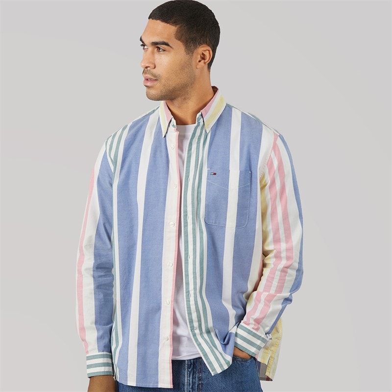 Tommy Jeans Mens Oxford Fun Stripe Shirt Ecru Stripe
