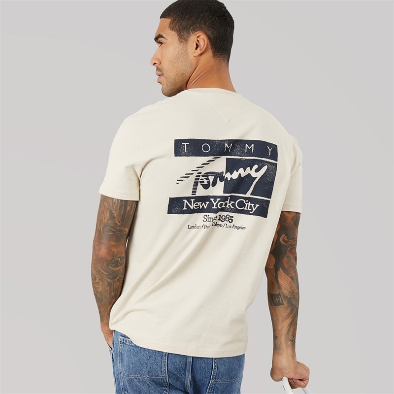 Tommy Jeans Mens Sign Flag T-Shirt Classic Beige
