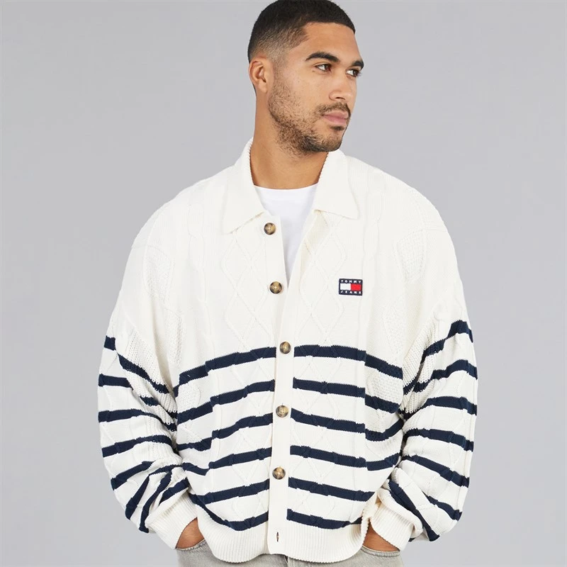 Tommy Jeans Mens Relaxed Stripe Cable Shirt Ancient White Stripe