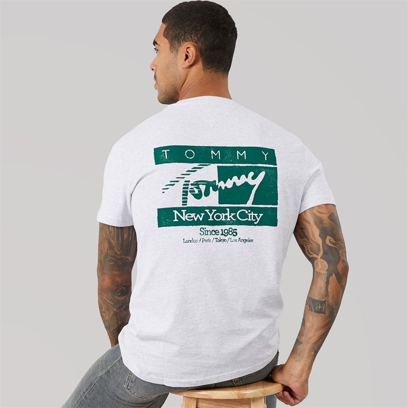 Tommy Jeans Mens Sign Flag T-Shirt Ice Grey Heather