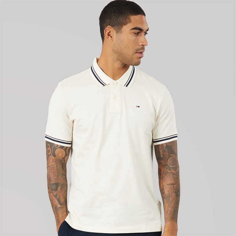 Tommy Jeans Mens Tipped Polo Shirt Cream