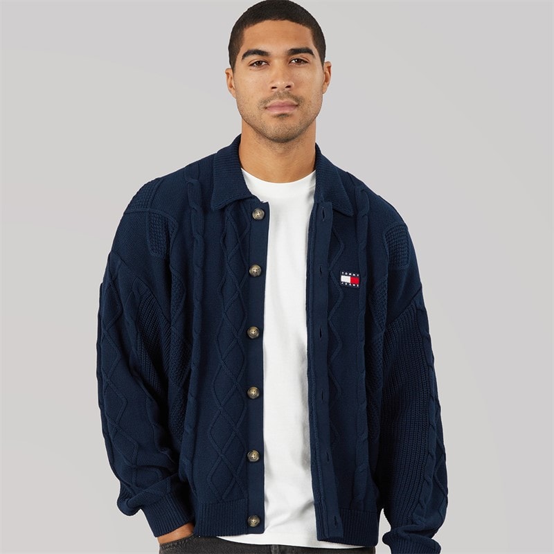 Tommy Jeans Mens Relaxed Stripe Cable Shirt Dark Night Navy