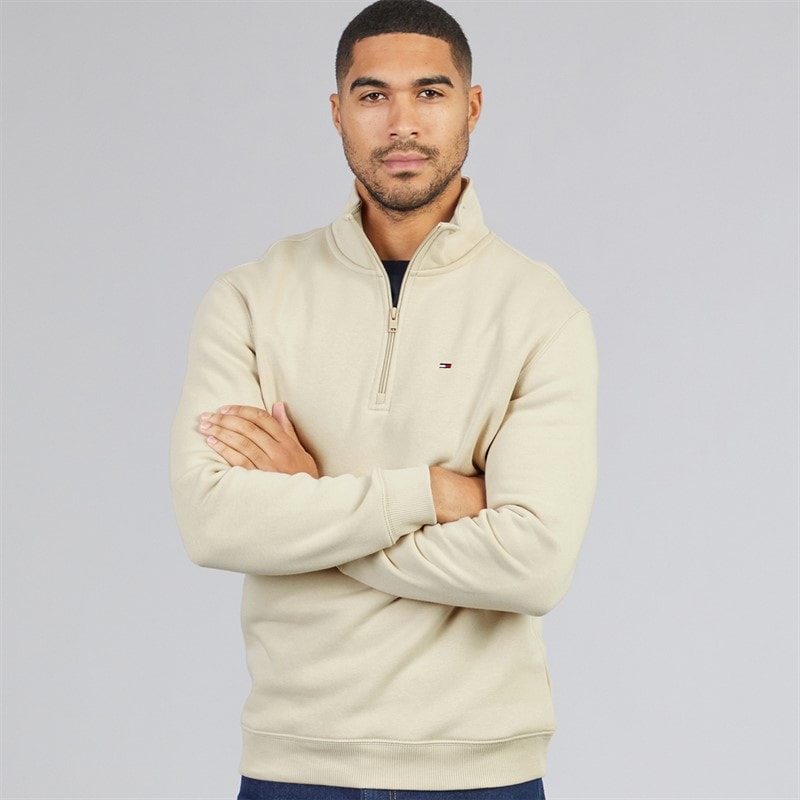 Tommy Jeans Mens Quarter Zip Fleece Classic Beige