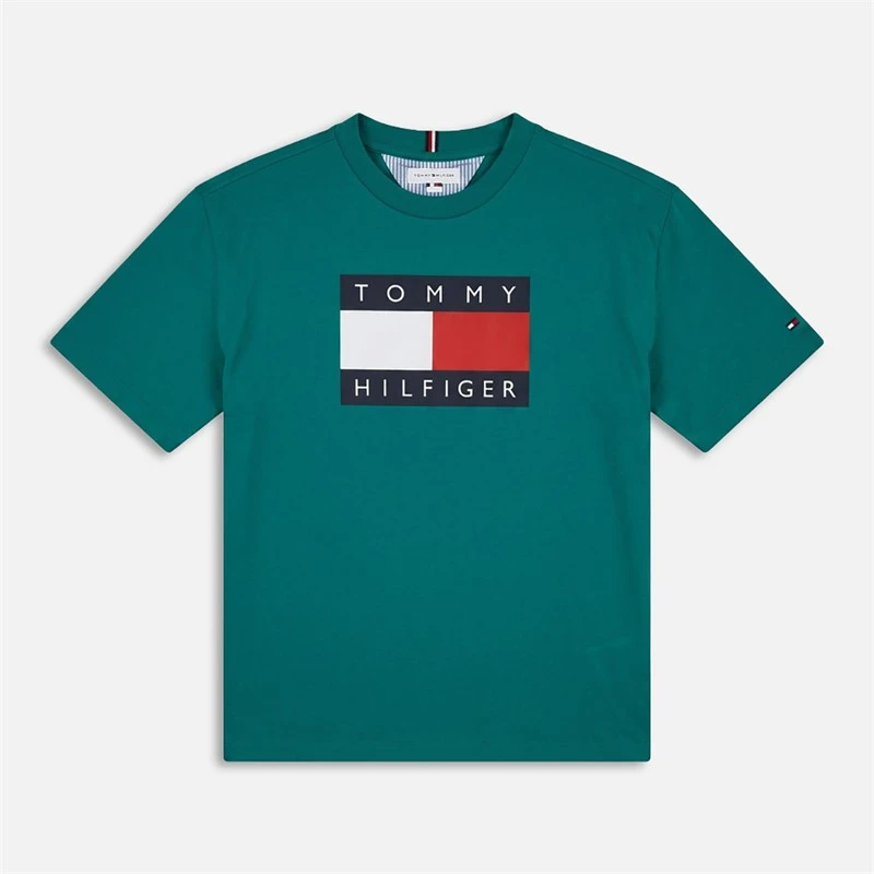Tommy Jeans Boys Heritage Printed Flag T-Shirt Platinum Teal