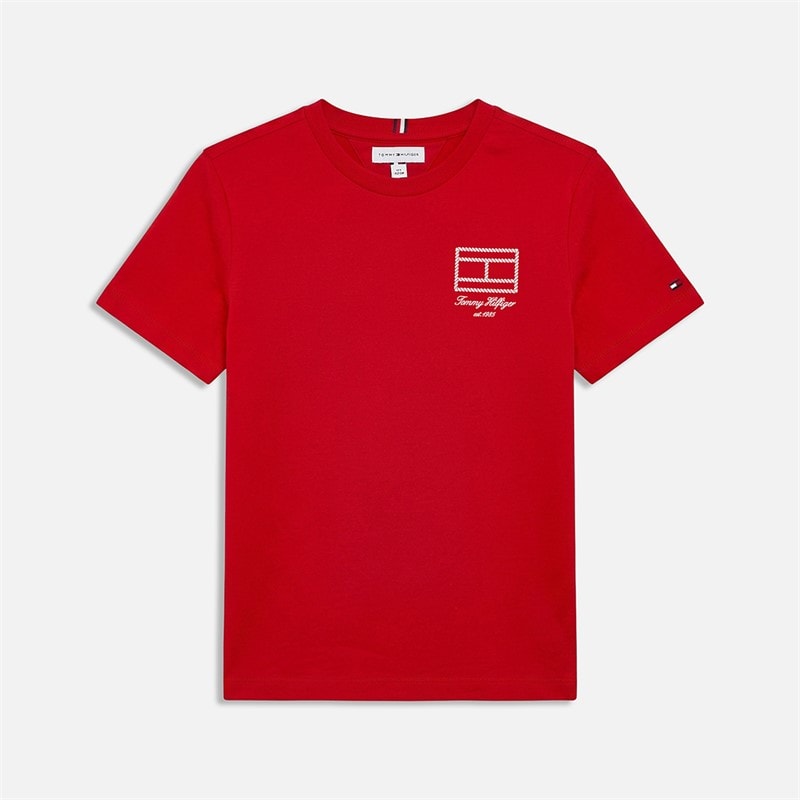 Tommy Jeans Boys Outline Flag Graphic T-Shirt Primary Red