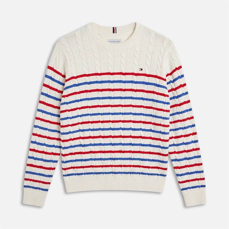 Tommy Jeans Boys Cotton Cable Jumper Ivory Silk Stripe